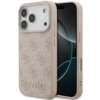 Etui na telefon w kolorze różowym z wzorem 4G i logo "GUESS" na dole, przeznaczone dla modelu Apple iPhone 17 Pro. Etui posiada wycięcia na aparat i przyciski boczne.