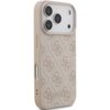 Różowe etui na telefon z wzorem 4G i logo "GUESS" w dolnej części. Etui jest przeznaczone do Apple iPhone 17 Pro i ma wycięcia na aparat oraz przyciski.