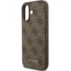 Brązowe etui na telefon z wzorem w ciemne, symetryczne logo, z wycięciami na aparat i przyciski. Na dole widoczny jest napis "GUESS" w jasnym kolorze.