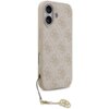 Etui na telefon w kolorze różowym z wzorem 4G i napisem "GUESS" na dole, posiada zawieszkę z metalowym elementem dekoracyjnym. Produkt jest przeznaczony do Apple iPhone 17 i kompatybilny z MagSafe.