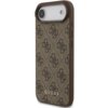 Brązowe etui na telefon z wzorem 4G i logo "GUESS" na dole. Etui ma wycięcie na aparat i przyciski boczne.