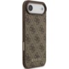 Brązowe etui na telefon z wzorem w ciemne, powtarzające się motywy oraz białym napisem "GUESS" na dole. Etui ma wycięcia na aparat i przyciski.