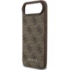 Brązowe etui na telefon z wzorem 4G i logo "GUESS" na dole. Etui ma wycięcia na przyciski i aparat.