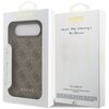 Opakowanie etui GUESS 4G Classic do Apple iPhone 17 Air w kolorze brązowym, z widocznym wzorem logo GUESS i napisem "NEVER STOP DREAMING!! Paul Marciano". Na opakowaniu znajdują się również piktogramy przedstawiające cechy produktu oraz logo GUESS.