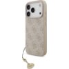Etui na telefon w kolorze różowym z wzorem 4G i zawieszką, posiada trzy otwory na aparaty oraz logo "GUESS" na dole. Produkt jest przeznaczony do Apple iPhone 17 Pro i kompatybilny z MagSafe.