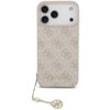 Różowe etui na telefon z wzorem 4G i napisem "GUESS" na dole, posiada zawieszkę z okrągłym elementem ozdobnym. Etui jest przeznaczone do modelu Apple iPhone 17 Pro Max i jest kompatybilne z MagSafe.