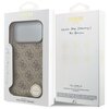 Opakowanie etui GUESS 4G Charms Collection MagSafe do Apple iPhone 17 Pro Max w kolorze brązowym, z widocznym wzorem logo GUESS i okrągłym oznaczeniem kompatybilności z MagSafe. Na opakowaniu znajduje się napis "NEVER STOP DREAMING!! Paul Marciano" oraz i