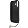 Czarne etui na telefon z kolekcji GUESS 4G Charms Collection MagSafe, przeznaczone do Apple iPhone 17, z widocznym logo GUESS wewnątrz. Do etui dołączony jest złoty brelok na czarnym sznurku.