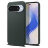 Ciemnozielone etui z teksturą w trójkąty, przeznaczone do telefonu Google Pixel 10 / 10 Pro, z widocznym wycięciem na aparat i logo "spigen" na boku. Obok etui znajduje się telefon z wyświetlaczem pokazującym abstrakcyjny wzór w odcieniach niebieskiego i 