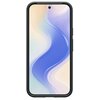 Przedstawione jest etui na telefon w ciemnozielonym kolorze, z widocznym ekranem urządzenia wyświetlającym abstrakcyjny, falisty wzór w odcieniach niebieskiego, fioletowego i kremowego. Etui ma smukły design z wyraźnie zaznaczonymi krawędziami.