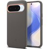 Szare etui na telefon z widocznym logo producenta na dole, z wycięciem na aparat i przyciski boczne. Na ekranie telefonu widoczny jest abstrakcyjny wzór w odcieniach niebieskiego i beżowego.