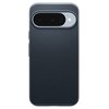 Ciemne etui na telefon z wycięciem na aparat i logo producenta w dolnej części. Etui ma gładką powierzchnię i zaokrąglone krawędzie.