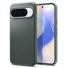 Zielone etui na telefon z widocznym logo producenta w dolnej części, zaprojektowane z wycięciem na aparat i przyciski boczne. Obok etui znajduje się telefon z wyświetlaczem pokazującym abstrakcyjny wzór w odcieniach fioletu i beżu.