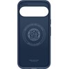 Ciemnoniebieskie etui z dużym otworem na aparat, na którym widnieje napis "AIR CUSHION TECHNOLOGY" oraz okrągły wzór z tekstem "Magnetic Case for Google - MagFit - Patent 17/803,223" i "Spigen Inc in Irvine California". Na dole znajduje się napis "Magneti