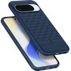 Ciemnoniebieskie etui z geometrycznym wzorem na tylnej części, przeznaczone do telefonu Google Pixel 10/10 Pro, z widocznym logo Spigen. Etui posiada wycięcia na aparat i przyciski oraz jest kompatybilne z MagSafe.
