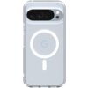 Przezroczyste etui na telefon z widocznym okrągłym wzorem i literą "G" na środku, z wycięciem na aparat i lampę błyskową. Produkt jest przeznaczony do modelu Google Pixel 10 Pro XL i posiada funkcję MagSafe.