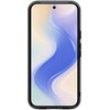 Na zdjęciu widoczny jest telefon w czarnym etui z przezroczystym przodem, na ekranie wyświetla się abstrakcyjna grafika w odcieniach niebieskiego, fioletowego i kremowego. Etui ma wyraźnie zaznaczone przyciski boczne.