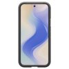 Na zdjęciu widoczny jest smartfon w szarym etui z czarną ramką, z wyświetlaczem pokazującym abstrakcyjny wzór w odcieniach niebieskiego, fioletowego i beżowego. Na ekranie znajduje się centralnie umieszczony otwór na kamerę.