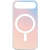 Przezroczyste etui na telefon z gradientowym tłem w odcieniach różu i błękitu, z białym okręgiem i pionowym paskiem na środku. Produkt przeznaczony do Apple iPhone Air.