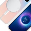 Na zdjęciu widoczne jest etui na telefon w wielokolorowym odcieniu z podłączoną ładowarką magnetyczną oraz ekran telefonu z animacją ładowania i napisem "38% Charging".