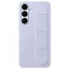 Jasnoniebieskie etui na telefon z trzema otworami na aparaty i wytłoczonym wzorem na uchwycie. Na etui widoczne jest logo "SAMSUNG".