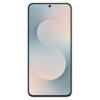 Przedstawione jest białe etui silikonowe na smartfon, które otacza urządzenie z wyświetlaczem pokazującym abstrakcyjny wzór w pastelowych kolorach. Na ekranie widoczny jest centralnie umieszczony otwór na kamerę.