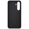 Czarne etui na telefon z wycięciem na aparat i okrągłym otworem, z tekstem na dole: "Designed by Samsung Made in China".