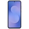 Na zdjęciu widoczny jest smartfon w ciemnoniebieskim etui z wyświetlaczem pokazującym gradientowe tło w odcieniach niebieskiego i fioletowego. Na ekranie znajduje się centralnie umieszczony aparat w górnej części.
