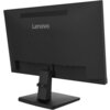 Czarny monitor z logo "Lenovo" na tylnej obudowie, zamontowany na prostokątnej podstawie. Obudowa monitora ma otwory wentylacyjne w górnej części.