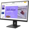 Monitor wyświetla prezentację zatytułowaną "2025 Vision" z napisem "Ink 42 • R&D" oraz zdjęciem kałamarza i pióra. Na ekranie widoczne są także miniatury slajdów i interfejs programu do tworzenia prezentacji.