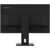Czarny monitor z logo "Lenovo" widoczny od tyłu, z centralnie umieszczonym uchwytem montażowym i prostokątną podstawą. Na obudowie znajdują się porty i przyciski, a powierzchnia jest matowa.