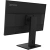 Czarny monitor z logo "Lenovo" widoczny od tyłu, zamontowany na prostokątnej podstawie. Monitor ma prosty, nowoczesny design z gładką powierzchnią i wyraźnymi krawędziami.