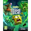 Okładka gry "SpongeBob SquarePants: Titans of the Tide" na Xbox Series X przedstawia postać SpongeBoba z otwartymi ustami, otoczoną przez inne postacie w dynamicznej scenerii z błyskawicami. Widoczne są loga "Purple Lamp" i "THQ Nordic", a w dolnym rogu z