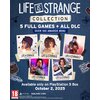 Na plakacie widnieje napis "Life Is Strange Collection" oraz "5 Full Games + All DLC Over 100 Awards Won!", a poniżej znajdują się okładki pięciu gier z serii Life Is Strange. Na dole umieszczono informację: "Available only on PlayStation 5 Box October 2,