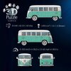 Na zdjęciu znajduje się model 3D puzzli przedstawiający pojazd w kolorze miętowym z białym dachem, z widocznymi detalami technicznymi: "31 kW | 42 CV | 42 bhp", "1.493 cm³ | 1.5 l | 4 (Boxer)", "0-100 km/h in 35.0 s | 0-62 mph in 35.0 s". Obok pojazdu wid