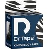 Opakowanie taśmy kinezjologicznej DrTape w biało-czarne wzory przypominające zebrę, z dużym białym logo "DrTape" na niebieskim tle. Na opakowaniu widnieje napis "KINESIOLOGY TAPE" oraz "5 CM X 5 M".