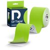 Zielona taśma kinezjologiczna o wymiarach 5 cm x 500 cm jest rozwinięta obok opakowania z napisem "DrTape" oraz "KINESIOLOGY TAPE". Na opakowaniu widnieje również napis "GREEN" oraz "5 CM x 5 M".