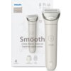 Opakowanie golarki PHILIPS Lady Shaver BRL147/00 series 8000 z widocznym produktem i akcesoriami. Na opakowaniu znajdują się napisy: "Smooth Close shave, even on hard-to-reach areas", "4 accessories", "Bikini trimmer head", "Bikini Comb", oraz ikony przed