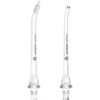 Dwie przezroczyste końcówki do irygatora z napisem "PHILIPS Sonicare" oraz oznaczeniami "N2" i "N1". Końcówki mają różne kształty dysz na końcach.