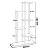 Czarno-biały schemat kwietnika z pięcioma półkami o różnych wysokościach, z wymiarami: 113 cm wysokości, 60 cm szerokości i 20 cm głębokości. Półki mają wysokości: 44 cm, 43 cm, 41,5 cm, 40,5 cm i 20,5 cm.
