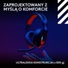 Na zdjęciu widoczne są czarne, bezprzewodowe słuchawki nauszne z mikrofonem, unoszące się nad otwartą dłonią na ciemnym tle. Na górze znajduje się tekst: "ZAPROJEKTOWANY Z MYŚLĄ O KOMFORCIE", a na dole: "ULTRALEKKA KONSTRUKCJA (<300 g)".