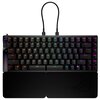 Czarna klawiatura mechaniczna z podświetleniem RGB, posiadająca klawisze funkcyjne od F1 do F12 oraz klawisze numeryczne od 1 do 0. Na klawiaturze widoczne jest logo ROG, a klawisze są podświetlone w różnych kolorach.