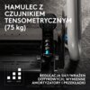 Hamulce z czujnikiem tensometrycznym o maksymalnym obciążeniu 75 kg, z możliwością regulacji siły i wrażeń dotykowych oraz wymiennymi amortyzatorami i przekładkami. Na zdjęciu widoczny jest również schemat regulacji od "soft" do "stiff".