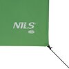 Zielona płachta kempingowa z widocznym logo "NILS CAMP" oraz sznurkiem przymocowanym do narożnika.