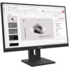 Na zdjęciu widoczny jest monitor z otwartą prezentacją na ekranie, zawierającą slajdy z tytułami takimi jak "Fabrikam Sales" i "Sales Analysis". Na obudowie monitora znajduje się logo "ThinkVision".