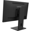 Czarny monitor z logo "Lenovo" na tylnej obudowie, zamontowany na prostokątnej podstawie z otworem na kable. Monitor ma prosty, nowoczesny design z otworami wentylacyjnymi na górze.