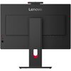 Czarny monitor z logo "Lenovo" na górze, widoczny od tyłu z centralnie umieszczonym stojakiem. Na obudowie znajdują się różne porty i przyciski, a także czerwone akcenty na stojaku i obudowie.