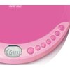 Różowy odtwarzacz CD z wyświetlaczem LCD pokazującym "CD 01 15 58 43" oraz przyciskami sterującymi wzdłuż krawędzi. Na górze widoczne jest logo "LENCO DIGITAL AUDIO".