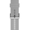 Szary pasek silikonowy z metalową klamrą, posiadający kilka otworów regulacyjnych. Produkt przeznaczony do zegarków Samsung Galaxy, Garmin, Huawei o rozmiarach 40/41/42/44/45/46 mm.