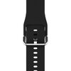 Czarny silikonowy pasek do zegarka z metalową klamrą i rzędem okrągłych otworów do regulacji długości. Produkt przeznaczony do Apple Watch 4/5/6/7/8/9/10/SE (40/41/42 mm).